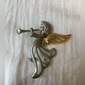 Two Tone Angel w/‎ Trumpet Pin Brooch